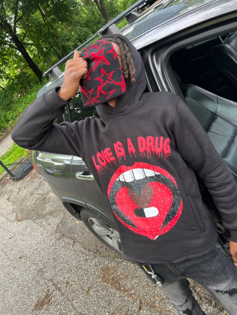 Love Is A Drug Puff Print Hoodie