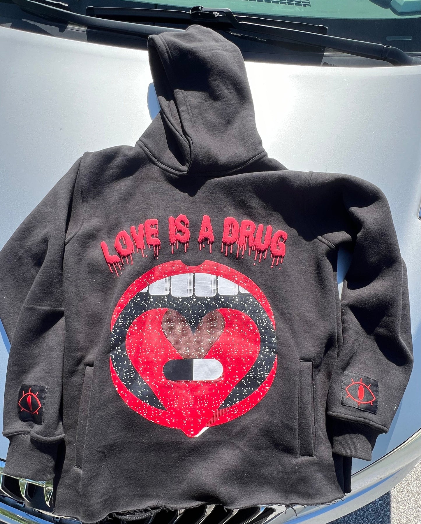 Love Is A Drug Puff Print Hoodie